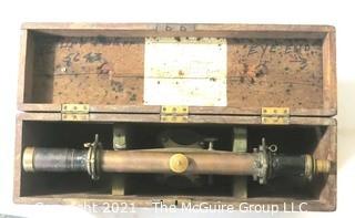 Antique Surveyors Brass Transit Instrument Made by Buff & Buff(Boston) in Original Box with Wooden Tripod.