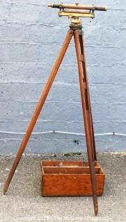 Antique Surveyors Brass Transit Instrument Made by Buff & Buff(Boston) in Original Box with Wooden Tripod.