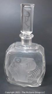 Art Deco Czech Clear Cut Glass With Frosted Design Decanter Bottle with Stopper.