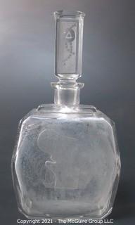 Art Deco Czech Clear Cut Glass With Frosted Design Decanter Bottle with Stopper.