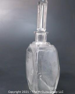 Art Deco Czech Clear Cut Glass With Frosted Design Decanter Bottle with Stopper.