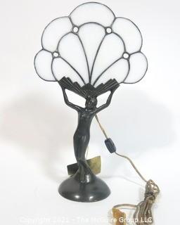 Reproduction Art Deco Table Lamp with Glass Shade Made by Dale Tiffany New with Tag.  Measures approximately 17" tall. 