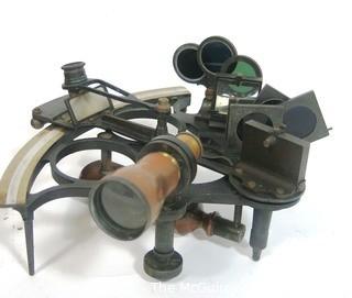 Antique Dutch Sextant Nautical Instrument Made by Kon Ned of Amsterdam (Royal Netherlands Meteorological Institute) in Wood Case with Lens.