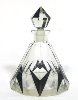 Karel Palda Bohemian Czech Art Deco Clear Cut Glass With Black Accents Decanter or Perfume Bottle with Dobber.