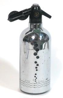 Mid Century Modern (MDM) Soda King Seltzer Siphon with Fish and Bubbles Design on Sleeve.