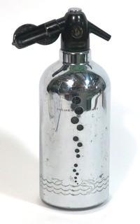 Mid Century Modern (MDM) Soda King Seltzer Siphon with Fish and Bubbles Design on Sleeve.