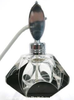 Karel Palda Bohemian Czech Art Deco Clear Cut Glass With Black Accents Perfume Bottle with Atomizer.