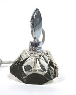 Karel Palda Bohemian Czech Art Deco Clear Cut Glass With Black Accents Perfume Bottle with Atomizer.