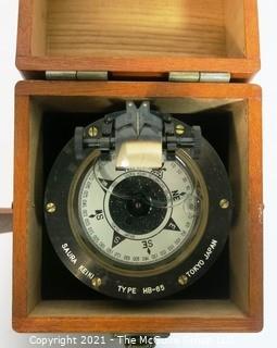 Antique Hand Bearing Compass in Wood Case Made in Tokyo Japan.