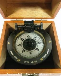 Antique Hand Bearing Compass in Wood Case Made in Tokyo Japan.