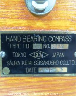 Antique Hand Bearing Compass in Wood Case Made in Tokyo Japan.