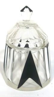 Karel Palda Bohemian Czech Art Deco Clear Cut Glass With Black Accents Decanter or Perfume Bottle with Dobber.