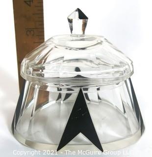 Karel Palda Bohemian Czech Art Deco Clear Cut Glass With Black Accents Decanter or Perfume Bottle with Dobber.