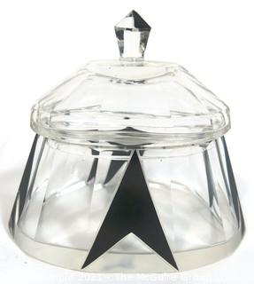 Karel Palda Bohemian Czech Art Deco Clear Cut Glass With Black Accents Decanter or Perfume Bottle with Dobber.