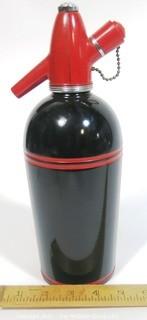 Vintage Art Deco Black & Red Enamel Painted Soda Siphon Made by Sparklets.