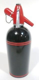 Vintage Art Deco Black & Red Enamel Painted Soda Siphon Made by Sparklets.