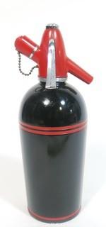 Vintage Art Deco Black & Red Enamel Painted Soda Siphon Made by Sparklets.