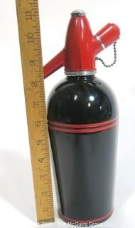 Vintage Art Deco Black & Red Enamel Painted Soda Siphon Made by Sparklets.