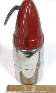 Vintage "Atomic" Art Deco Chrome with Red Enamel Top Soda Siphon Made by Sparklets.