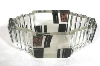 Karel Palda Bohemian Czech Art Deco Clear Cut Glass With Black & Gold Accents Vanity Dish or Bowl.