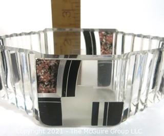 Karel Palda Bohemian Czech Art Deco Clear Cut Glass With Black & Gold Accents Vanity Dish or Bowl.