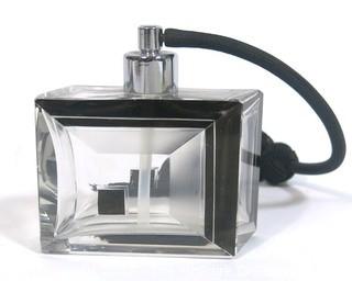 Karel Palda Bohemian Czech Art Deco Clear Cut Glass With Black Accents Perfume Bottle with Atomizer.