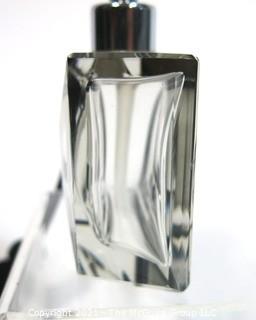 Karel Palda Bohemian Czech Art Deco Clear Cut Glass With Black Accents Perfume Bottle with Atomizer.