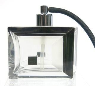 Karel Palda Bohemian Czech Art Deco Clear Cut Glass With Black Accents Perfume Bottle with Atomizer.