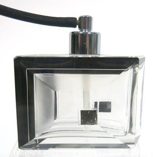 Karel Palda Bohemian Czech Art Deco Clear Cut Glass With Black Accents Perfume Bottle with Atomizer.