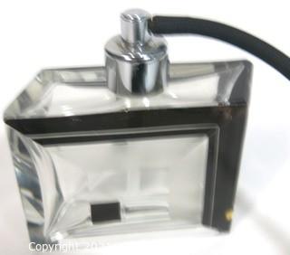 Karel Palda Bohemian Czech Art Deco Clear Cut Glass With Black Accents Perfume Bottle with Atomizer.