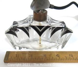 Karel Palda Bohemian Czech Art Deco Clear Cut Glass With Black Accents Perfume Bottle with Atomizer.