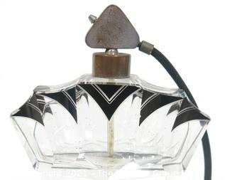 Karel Palda Bohemian Czech Art Deco Clear Cut Glass With Black Accents Perfume Bottle with Atomizer.