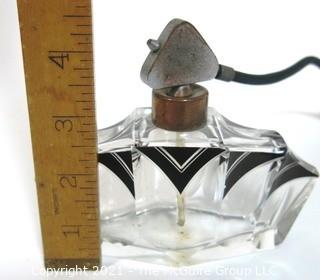 Karel Palda Bohemian Czech Art Deco Clear Cut Glass With Black Accents Perfume Bottle with Atomizer.