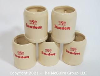 Set of Five Vintage Kronenbourg Ceramic Beer Mugs Made in Belgium