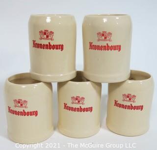 Set of Five Vintage Kronenbourg Ceramic Beer Mugs Made in Belgium