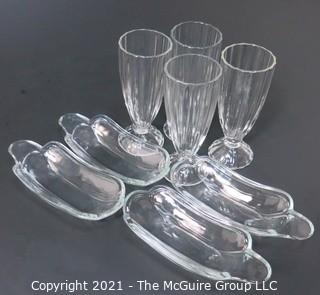 Set of Eight Vintage Heavy Glass Milk Shake and Ice Cream Sundae Serving Bowls and Tumblers.
