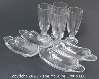 Set of Eight Vintage Heavy Glass Milk Shake and Ice Cream Sundae Serving Bowls and Tumblers.
