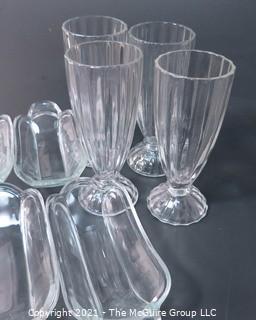 Set of Eight Vintage Heavy Glass Milk Shake and Ice Cream Sundae Serving Bowls and Tumblers.
