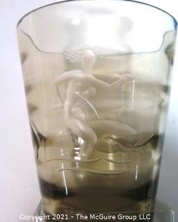 Vintage Etched Crystal Vase Signed By Artist.  Measures approximately 7" tall.
