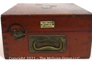 Antique "Bell" Pattern Mark III Sextant Nautical Instrument in Wood Case with Lens and Brass Plaque Inscribed C H Rowley. Sextant Marked "Hezzanith" Endless Tangent Screw Automatic Clamp