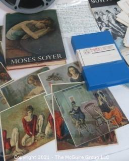 Clifford Evans produced a documentary film on the artist Moses Soyer, named "Paintings in a Low Voice", 1970.  This lot features the film and his notes, plus an exhibition flyer from the ACA Gallery, 63 East 57th St, NY, NY and hard cover book.<br> <br>

