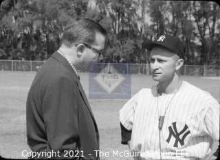 Baseball History: Lot includes 13 individual 35mm B&W negatives of Clifford Evans with several major league players including: H. Aaron, S. Musial, T. Kluszewski, F. Robinson, Bobby Bragan; Harvey Kuenn, Bobby Schantz; Fred Hutchinson; Brooks Lawrence and Al Cicotte. Also promotional flyer for Clifford Evans interviews with baseball players and a 1984 Baseball ID card.