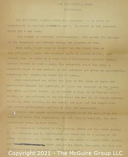 Wax sealed (opened) Synopsis of "Can You Write a Song?" Concept Television Show Submitted to The Authors' League of America, Inc., May 1949 by Clifford Evans. #7149 