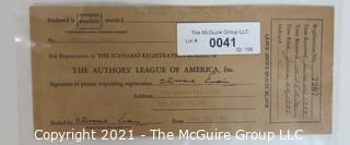 Wax sealed Synopsis #7207 of TV Concept Show Entitled "Backstage Broadway - Rehearsal Time" Submitted to The Authors' League of America, Inc., June 1949 by Clifford Evans. <br> <br>

