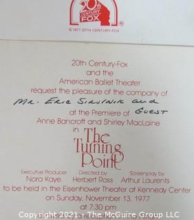 Promotional Tickets & Program from Kennedy Center Theatrical Premier of "The Turning Point" Movie Starring Shirley MacLaine, Anne Bancroft and Mikhail Baryshnikov; and "Under Fire", starring Nick Nolte, Gene Hackman and Ed Harris.