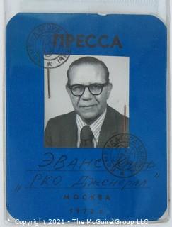 Clifford Evans press credentials for various overseas trips