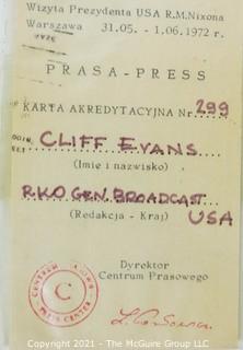 Clifford Evans press credentials for various overseas trips