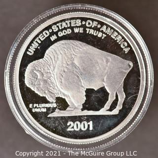 2001 Commemorative "Buffalo Nickel" Silver Dollar Coin; 26g