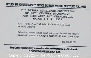 Christie's Press Packet produced for the 1994 Barbra Streisand Auction