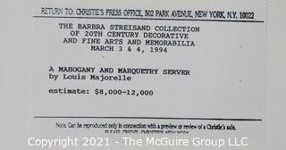 Christie's Press Packet produced for the 1994 Barbra Streisand Auction